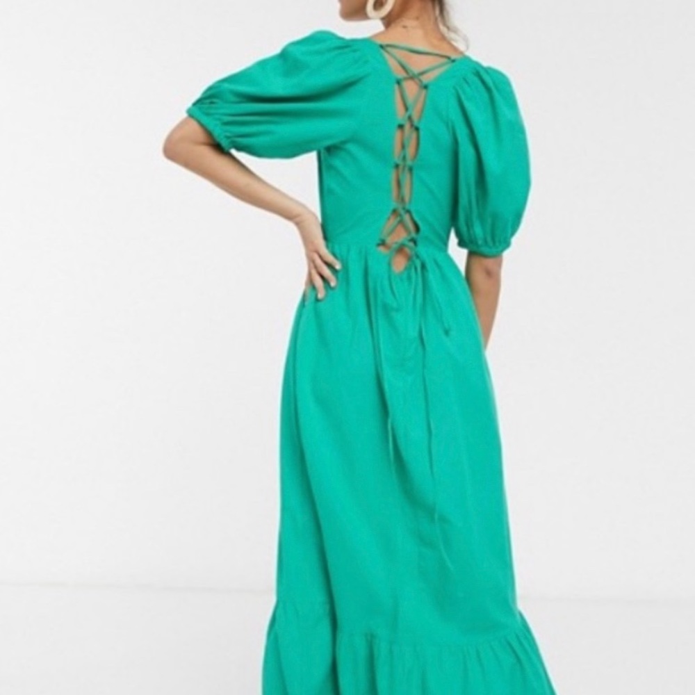 ASOS Design Teal Tiered Puff Sleeve Maxi Dress